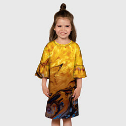 Платье клеш для девочки Абстрактное жидкое золото, цвет: 3D-принт — фото 2