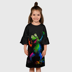 Платье клеш для девочки Лягушонок Пепе в граффити, цвет: 3D-принт — фото 2