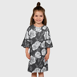 Платье клеш для девочки Нарисованные белые розы, цвет: 3D-принт — фото 2