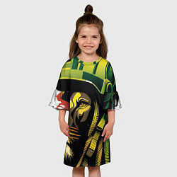 Платье клеш для девочки Раста Лев в каске, цвет: 3D-принт — фото 2