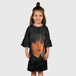 Платье клеш для девочки Портрет Уэнздей Аддамс, цвет: 3D-принт — фото 2