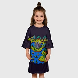 Платье клеш для девочки Пиксельный остров и замок, цвет: 3D-принт — фото 2
