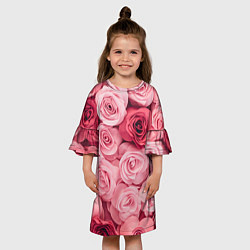 Платье клеш для девочки Чайная пыльная роза - нежно розовый цветок, цвет: 3D-принт — фото 2