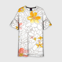 Платье клеш для девочки Нарисованный цветы - светлый, цвет: 3D-принт