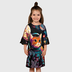 Платье клеш для девочки Милый котик из космоса, цвет: 3D-принт — фото 2