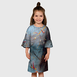 Платье клеш для девочки Тёмно-серый туман и краски, цвет: 3D-принт — фото 2