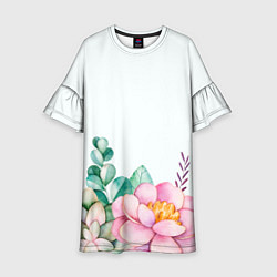 Платье клеш для девочки Цветы нарисованные акварелью - снизу, цвет: 3D-принт