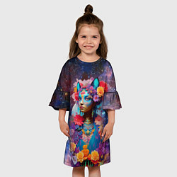 Платье клеш для девочки Космическая девушка-кошка, цвет: 3D-принт — фото 2
