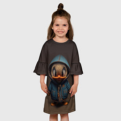 Платье клеш для девочки Утёнок в капюшоне, цвет: 3D-принт — фото 2