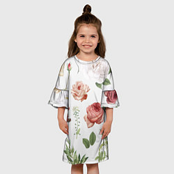Платье клеш для девочки Гербарий цветов на белом фоне, цвет: 3D-принт — фото 2