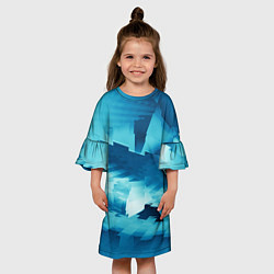 Платье клеш для девочки Абстрактные светло-синие кубы и другие фигуры, цвет: 3D-принт — фото 2