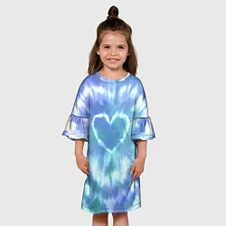 Платье клеш для девочки Сердце - тай-дай - голубой, цвет: 3D-принт — фото 2