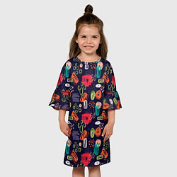 Платье клеш для девочки Разноцветные завитки, цвет: 3D-принт — фото 2