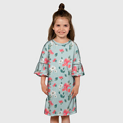 Платье клеш для девочки Паттерн с красными и белыми цветами, цвет: 3D-принт — фото 2