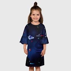 Платье клеш для девочки Космос, планеты, ракета, цвет: 3D-принт — фото 2