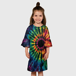 Платье клеш для девочки Радужный тай дай на темном фоне: арт нейросети, цвет: 3D-принт — фото 2