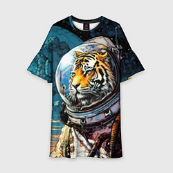 Платье клеш для девочки Тигр космонавт на далекой планете, цвет: 3D-принт