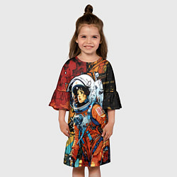 Платье клеш для девочки Девушка космонавт в фантастическом городе, цвет: 3D-принт — фото 2