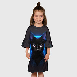 Платье клеш для девочки Черный кот на фоне созвездий, цвет: 3D-принт — фото 2