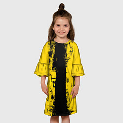 Платье клеш для девочки Вертикальная черно-желтая полоса Cyberpunk 2077, цвет: 3D-принт — фото 2