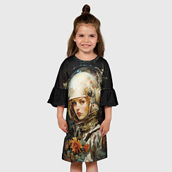 Платье клеш для девочки Космическая красавица с цветами, цвет: 3D-принт — фото 2