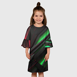 Платье клеш для девочки Объемная текстура с зеленым свечением, цвет: 3D-принт — фото 2