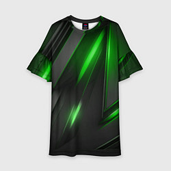 Платье клеш для девочки Черные пластины с зеленым свечением, цвет: 3D-принт