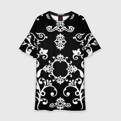 Платье клеш для девочки Белый семетричный узор на черном фоне, цвет: 3D-принт