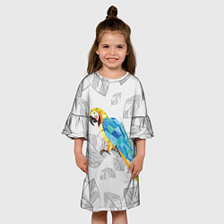 Платье клеш для девочки Попугай на сером фоне, цвет: 3D-принт — фото 2
