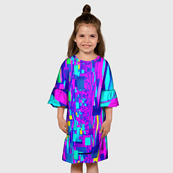 Платье клеш для девочки Неоновые розовые и голубые светящиеся кубики, цвет: 3D-принт — фото 2