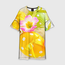 Платье клеш для девочки Пасхальные яйца и цветы, цвет: 3D-принт