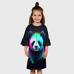 Платье клеш для девочки Панда в неоновых красках, цвет: 3D-принт — фото 2