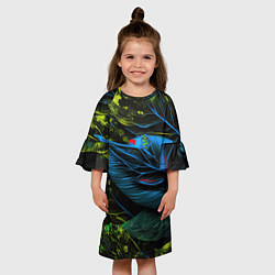 Платье клеш для девочки Синий лист абстракция, цвет: 3D-принт — фото 2