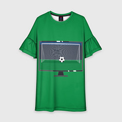 Платье клеш для девочки Футбольный мяч и ворота на экране монитора, цвет: 3D-принт
