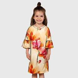 Платье клеш для девочки Акварельные цветы - персиковый паттерн, цвет: 3D-принт — фото 2