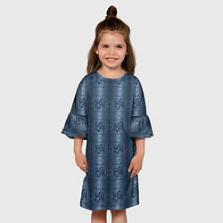 Платье клеш для девочки Атласный синий узор с завертушками, цвет: 3D-принт — фото 2