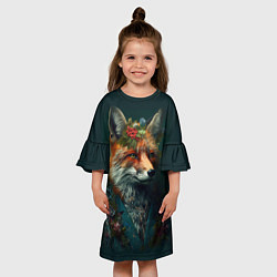 Платье клеш для девочки Лис в цветочной рубашке, цвет: 3D-принт — фото 2