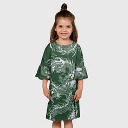 Платье клеш для девочки Татуировка дракона на зеленом фоне, цвет: 3D-принт — фото 2
