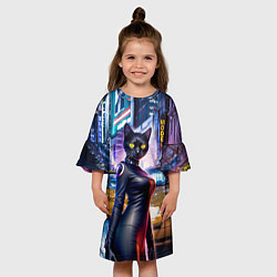 Платье клеш для девочки Модная чёрная кошечка в Нью-Йорке, цвет: 3D-принт — фото 2