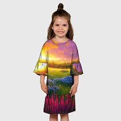 Платье клеш для девочки Летний закат, цвет: 3D-принт — фото 2