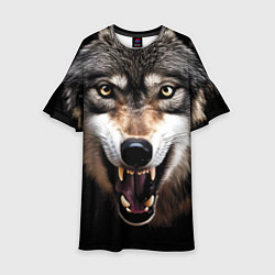 Платье клеш для девочки Агрессивный рычащий волк, цвет: 3D-принт
