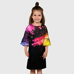 Платье клеш для девочки Яркие брызги на черном, цвет: 3D-принт — фото 2