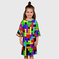 Платье клеш для девочки Тетрис цветные блоки, цвет: 3D-принт — фото 2