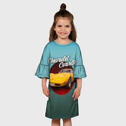 Платье клеш для девочки Классический спорткар Chevrolet Corvette Stingray, цвет: 3D-принт — фото 2