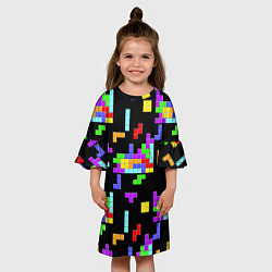 Платье клеш для девочки Неоновый тетрис на темном фоне, цвет: 3D-принт — фото 2
