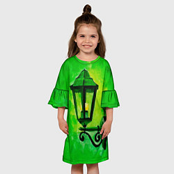 Платье клеш для девочки Уличный зелёный фонарь, цвет: 3D-принт — фото 2