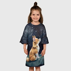 Платье клеш для девочки Корги и звездное небо - акварель, цвет: 3D-принт — фото 2