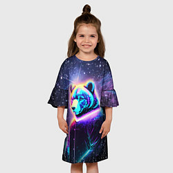 Платье клеш для девочки Светящийся космический медведь, цвет: 3D-принт — фото 2