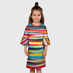 Платье клеш для девочки Разноцветные горизонтальные полосы, цвет: 3D-принт — фото 2