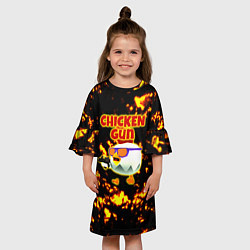 Платье клеш для девочки Chicken Gun на фоне огня, цвет: 3D-принт — фото 2